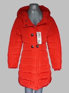 Combo 康博 Women's Red 90% Down Hooded Mid-Length Puffer Coat NWT 165/88A US Small